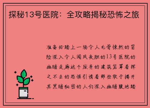 探秘13号医院：全攻略揭秘恐怖之旅